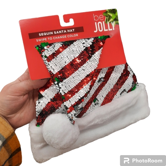 Sequin Santa Hat Candy Striped Faux Fur Christmas Party Costume NEW - Picture 1 of 1